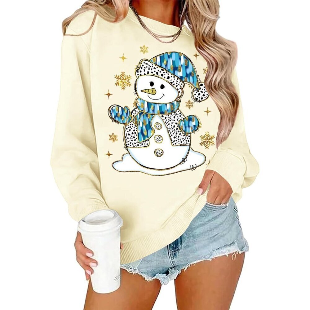 Women Christmas Sweatshirt Snowman Graphic Long Sleeve Holiday Top